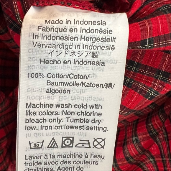 J. Crew Red Plaid Tunic Shirt with rhinestone buttons. Size 4 - Picture 8 of 8